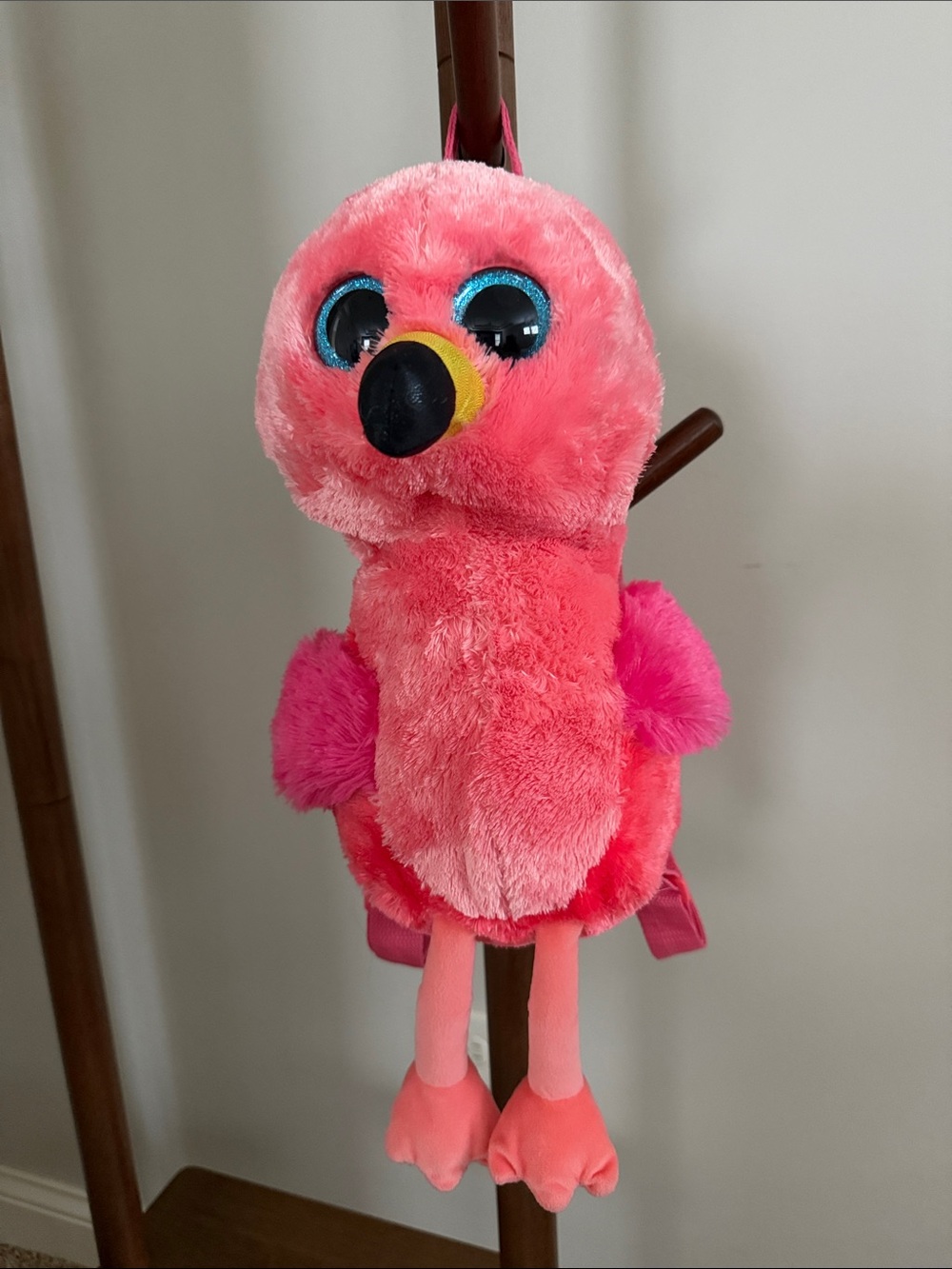 TY Gilda Pink Plush Flamingo Bird Backpack with Blue Eye Accents